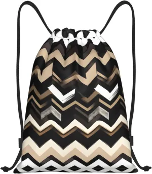 Black White Tan Zigzag Waterproof Drawstring Gym Backpack Bag For Men&Women,Sport Gym Sack Travel Daypack,Personalized