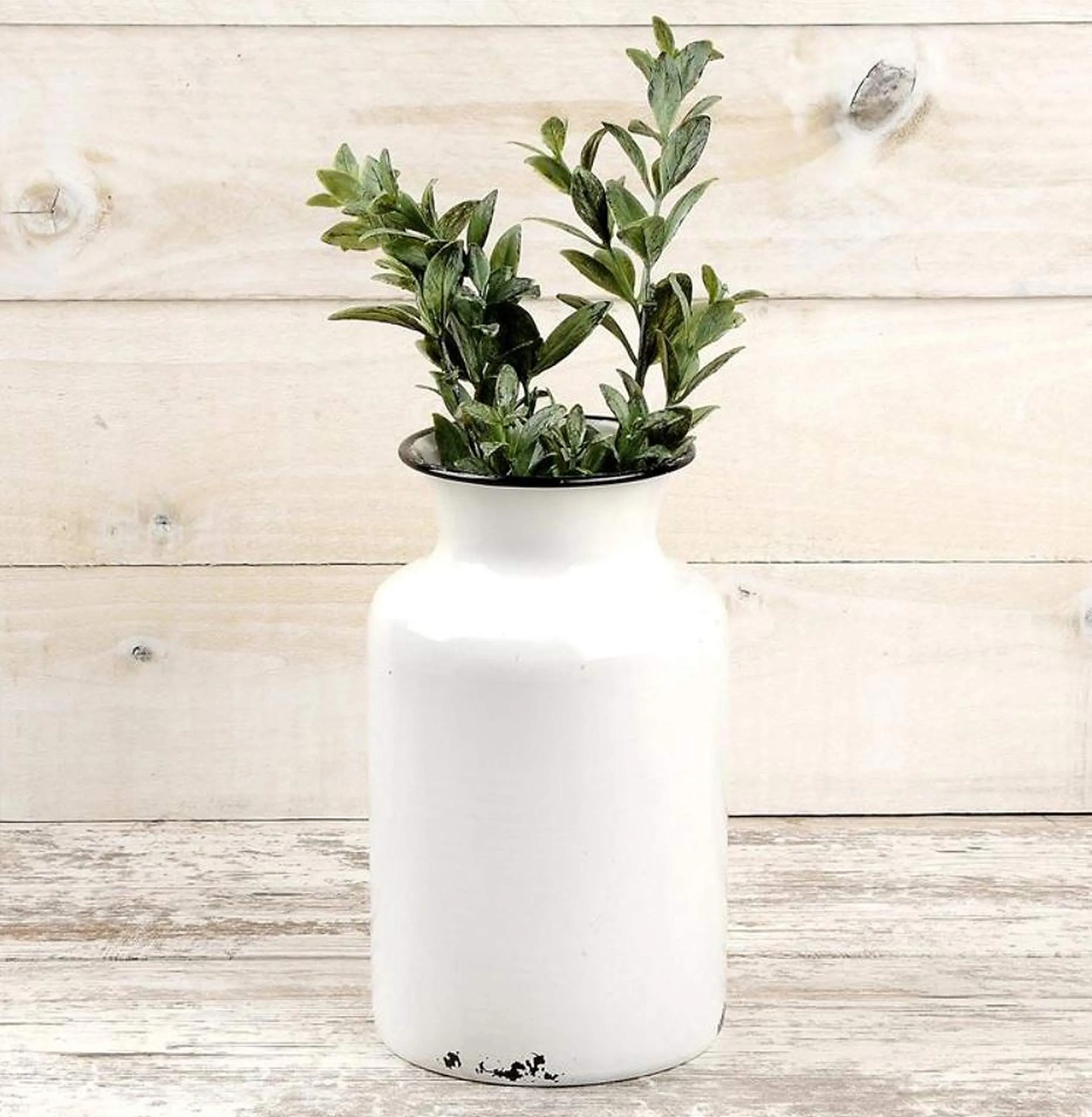 Blossom Bucket Distressed Milk Jug Style 8 x 5 Inch White Enamel Decorative Flower Vase