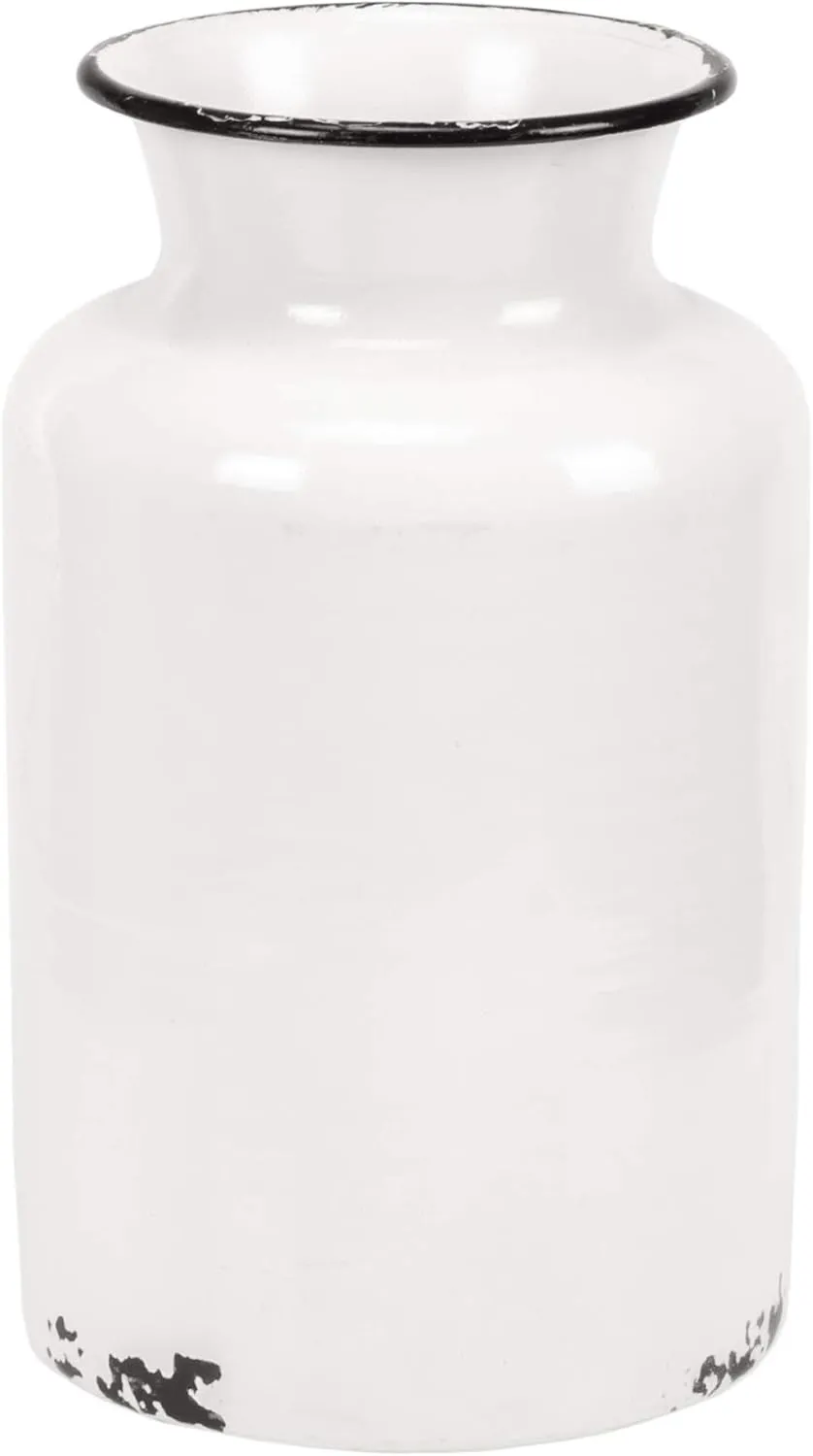Blossom Bucket Distressed Milk Jug Style 8 x 5 Inch White Enamel Decorative Flower Vase