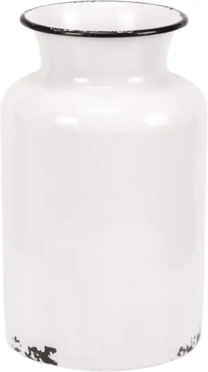 Blossom Bucket Distressed Milk Jug Style 8 x 5 Inch White Enamel Decorative Flower Vase