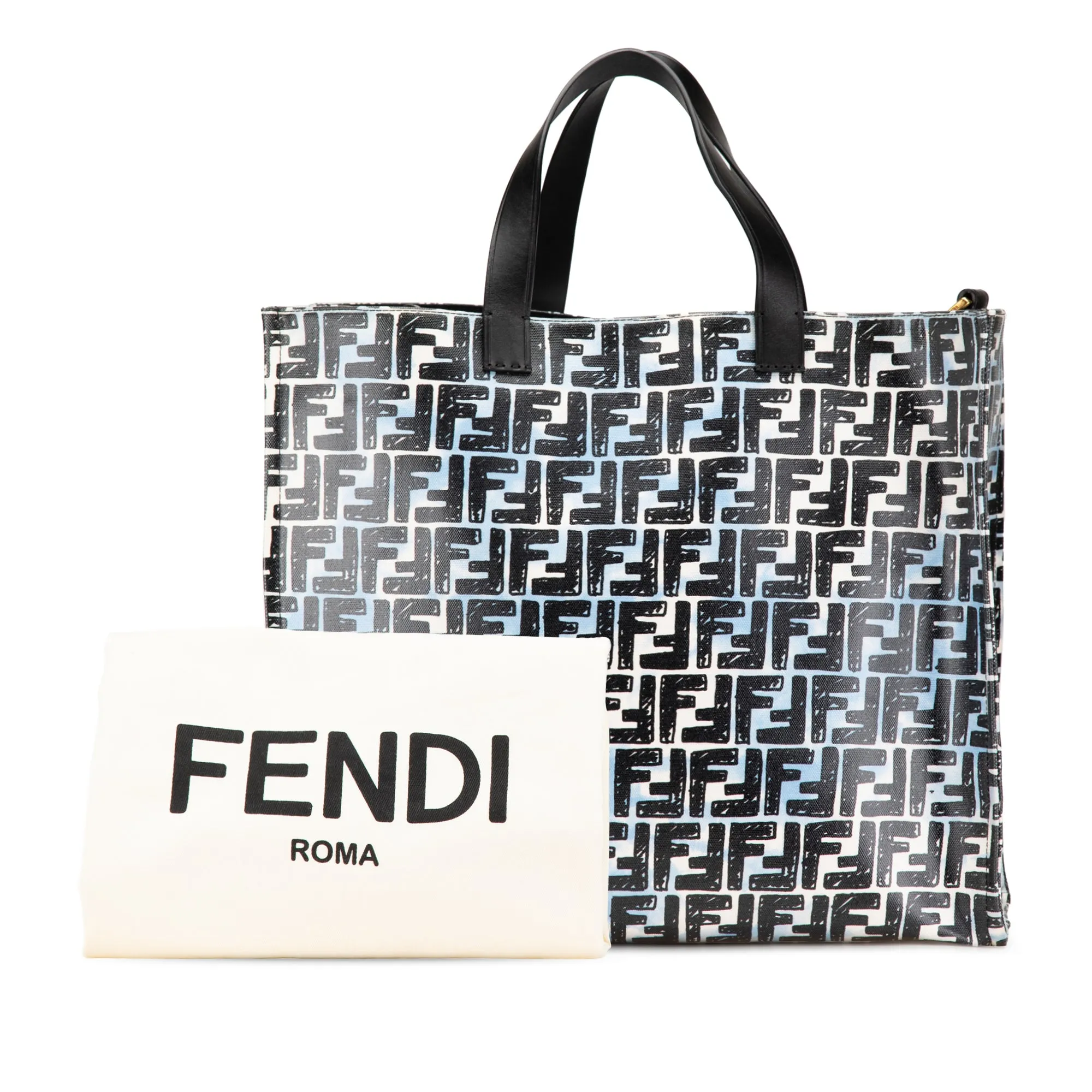 Blue Fendi Joshua Vides Zucca Coated Canvas Cloudy Shopper Satchel