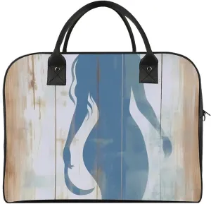 Blue Mermaid On Wood Travel Duffel Bag Weekender Overnight Shoulder Bags Luggage Carrying Tote for Men Women