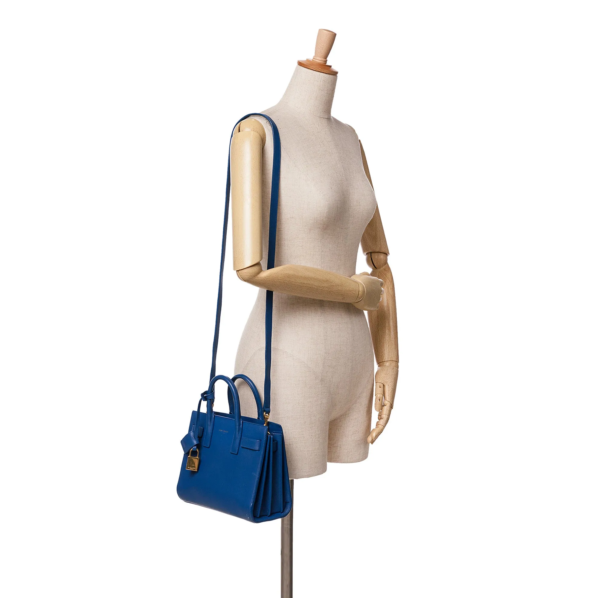 Blue Saint Laurent Nano Leather Sac De Jour Satchel