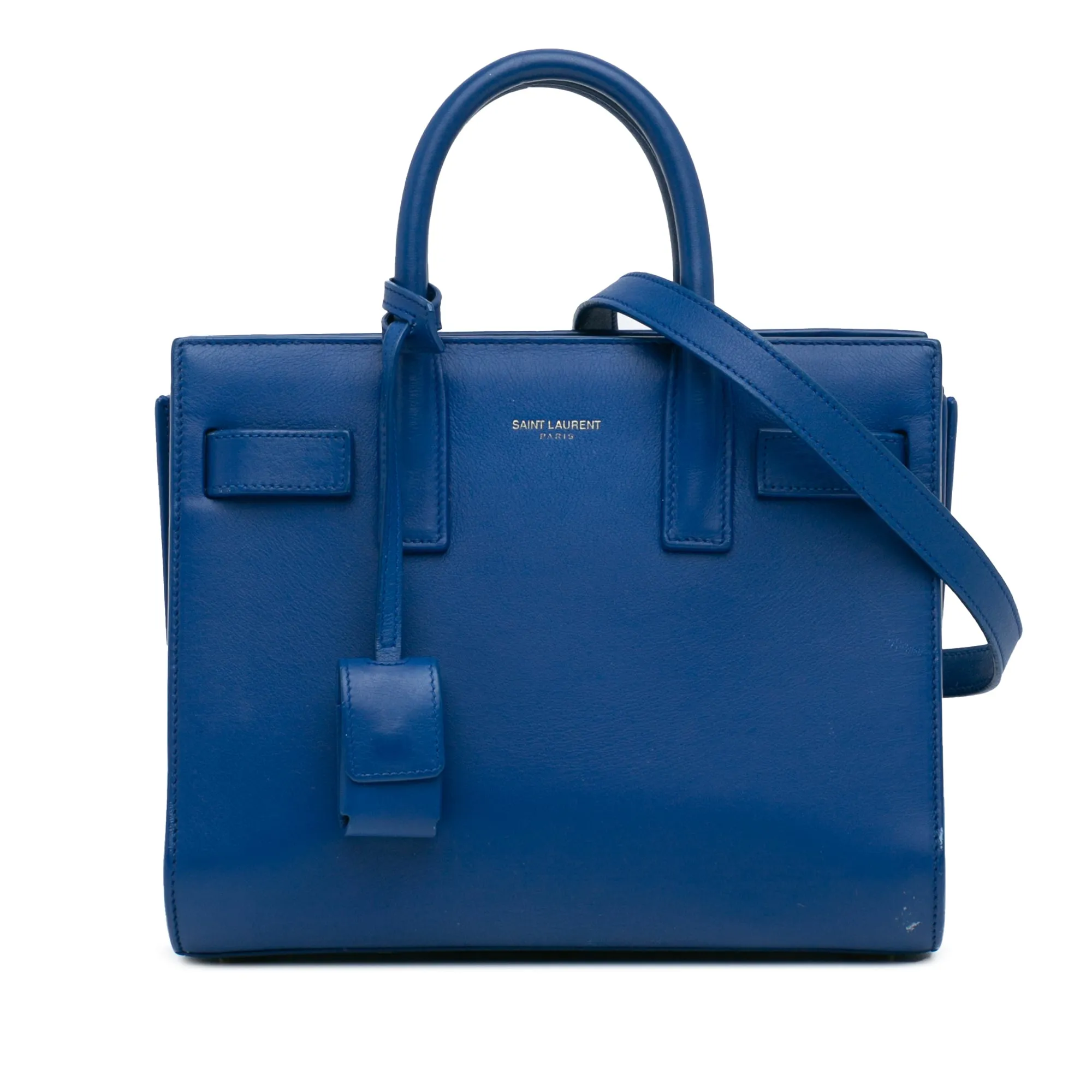 Blue Saint Laurent Nano Leather Sac De Jour Satchel