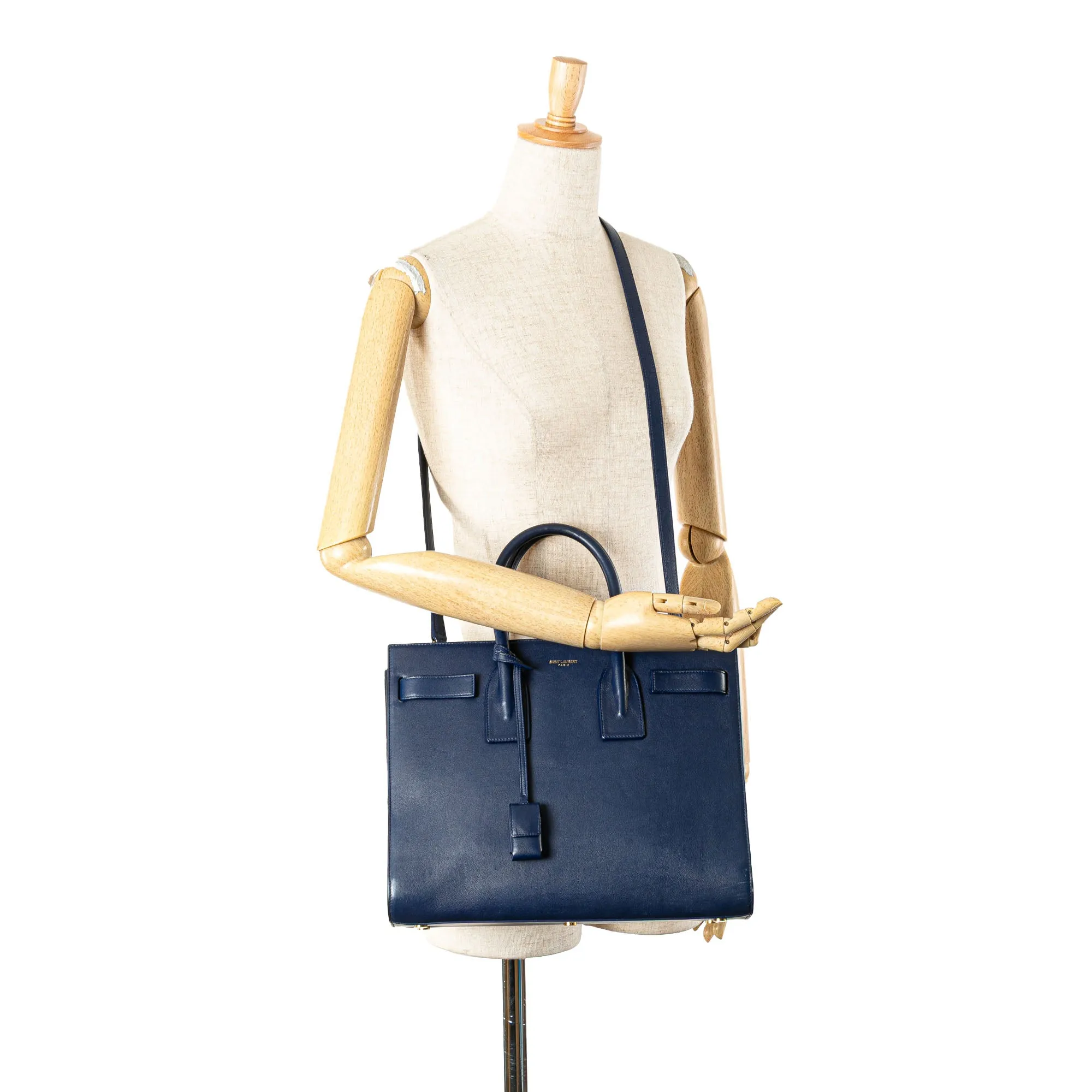 Blue Saint Laurent Small Leather Sac De Jour Satchel