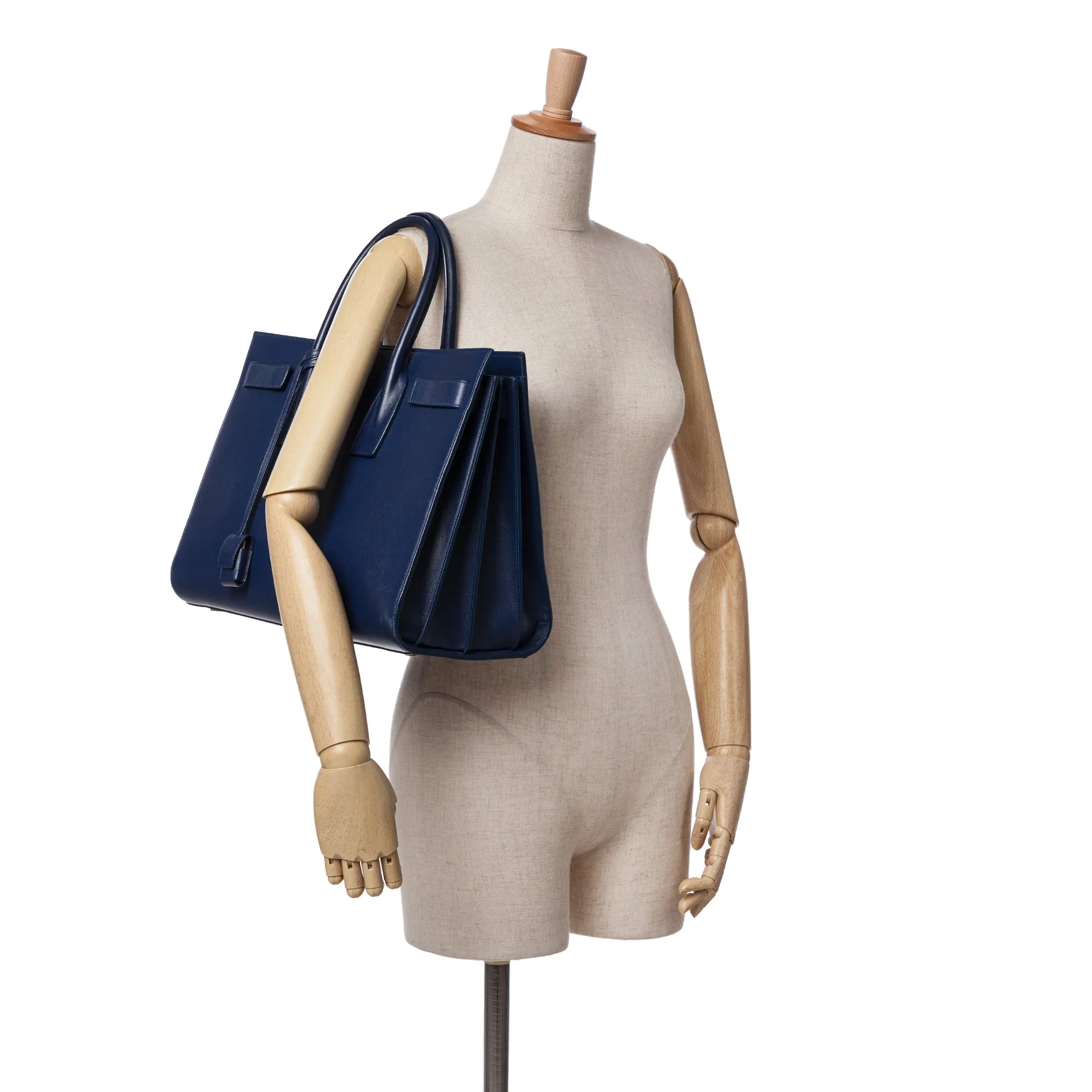 Blue Saint Laurent Small Leather Sac De Jour Satchel