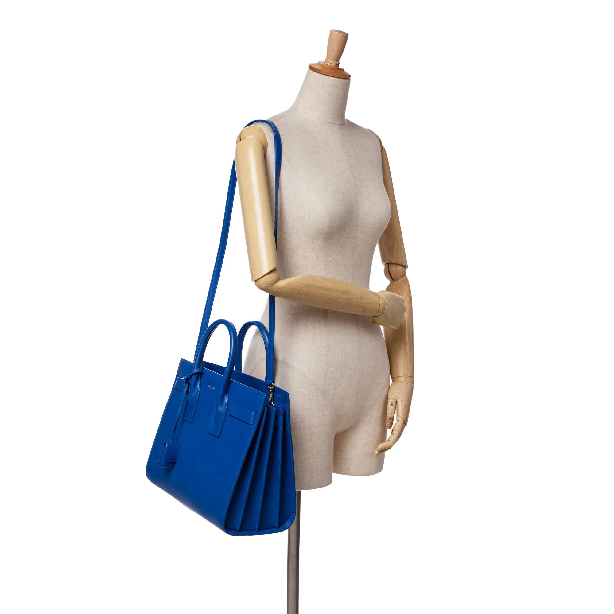 Blue Saint Laurent Small Leather Sac De Jour Satchel