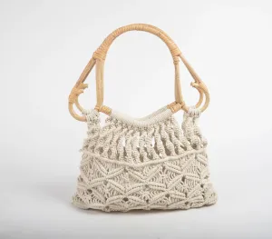 Boho macrame Handbag with cane handles