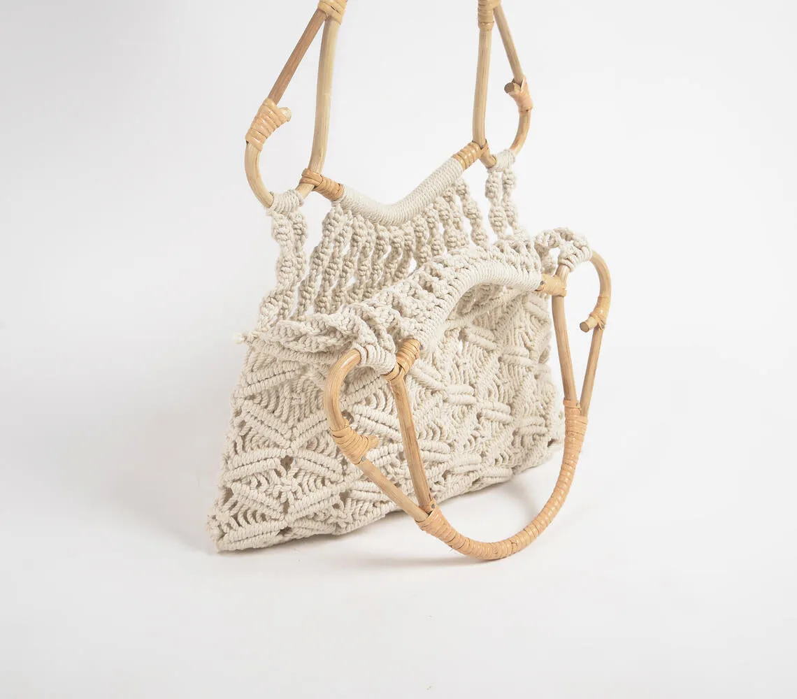 Boho macrame Handbag with cane handles