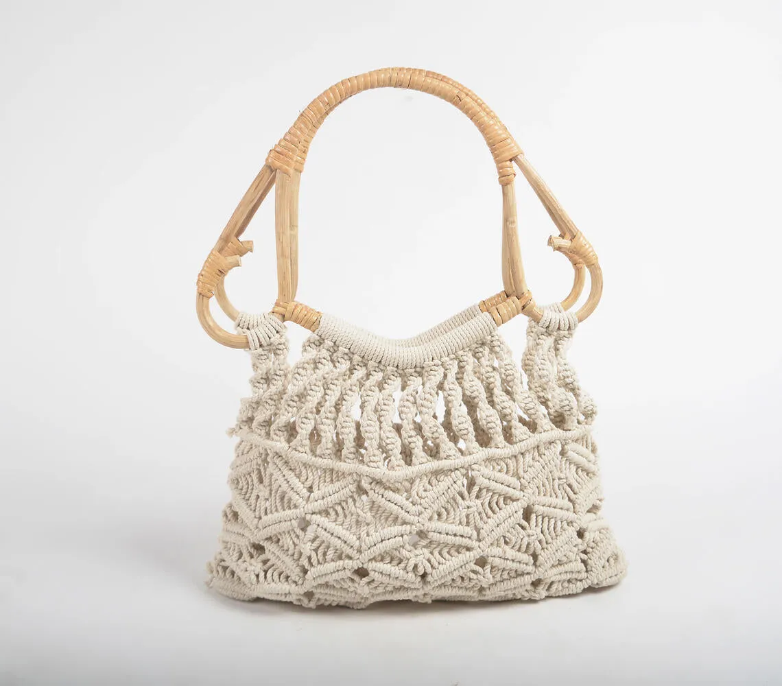 Boho macrame Handbag with cane handles