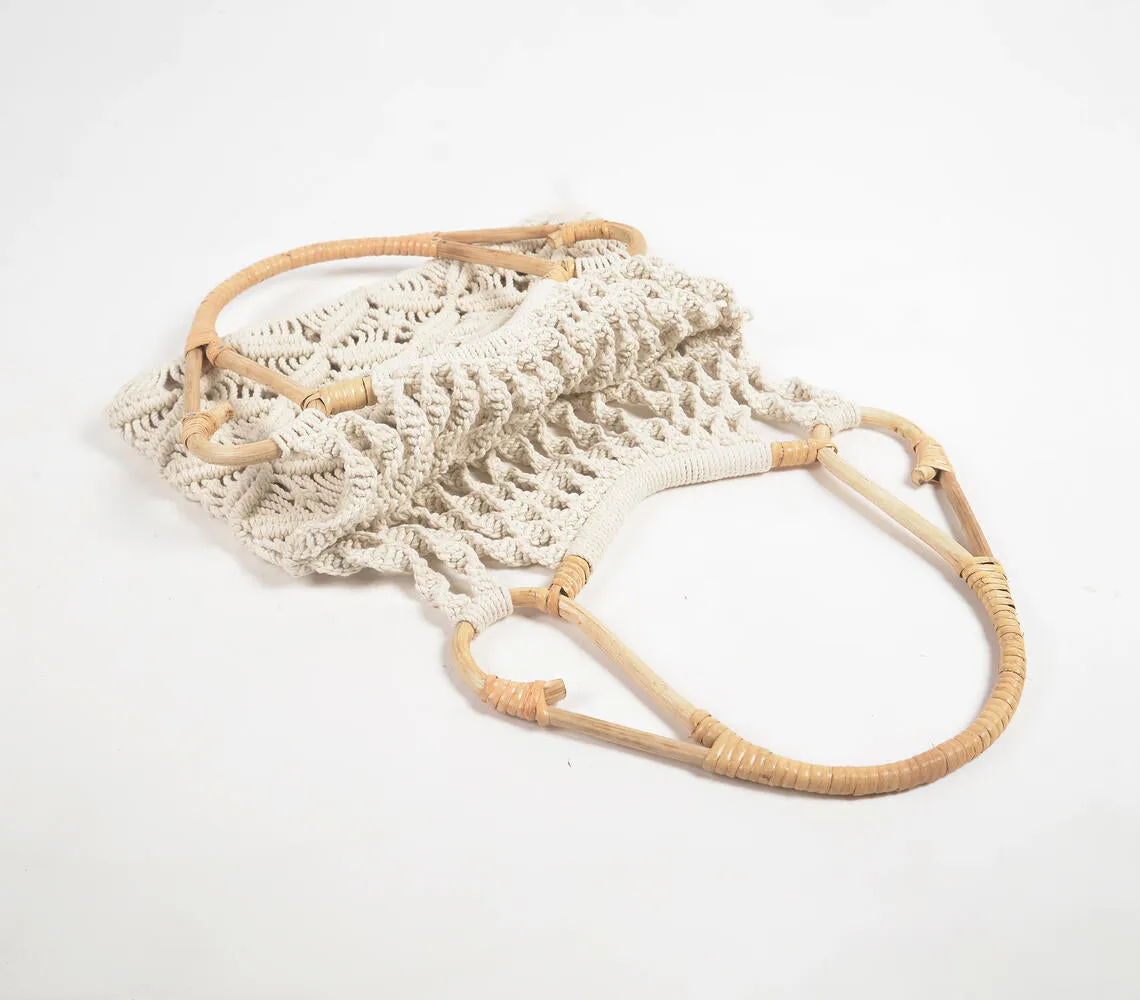 Boho macrame Handbag with cane handles
