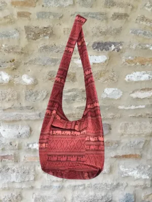 Bohotusk Brick Red Elephant Cotton Canvas Sling Shoulder Bag