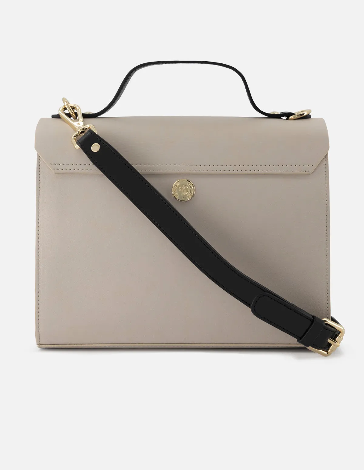 Bolso satchel de piel napa en contraste de colores para mujer