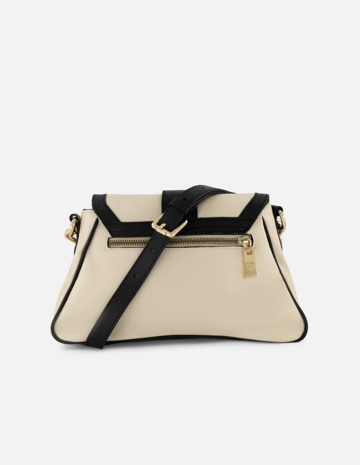 Bolso satchel de piel para mujer color blanco con contrastes color negro
