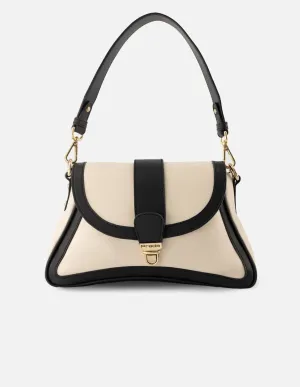 Bolso satchel de piel para mujer color blanco con contrastes color negro
