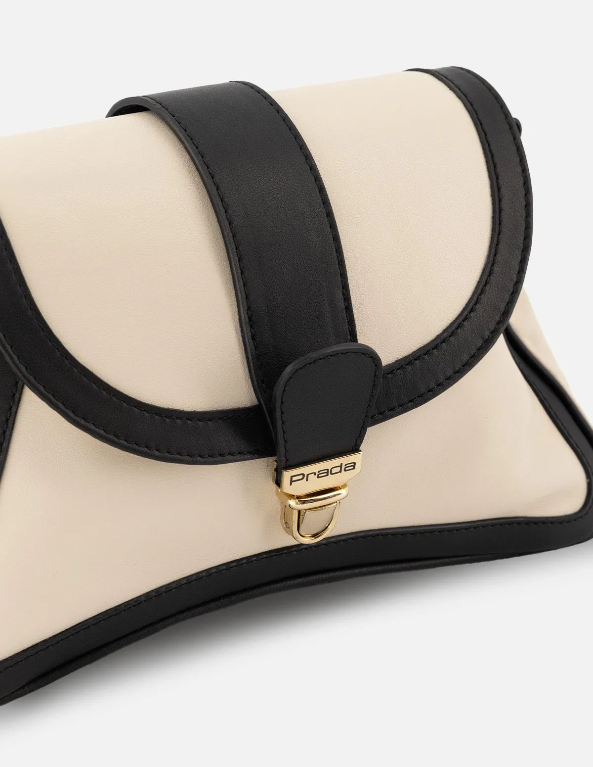 Bolso satchel de piel para mujer color blanco con contrastes color negro