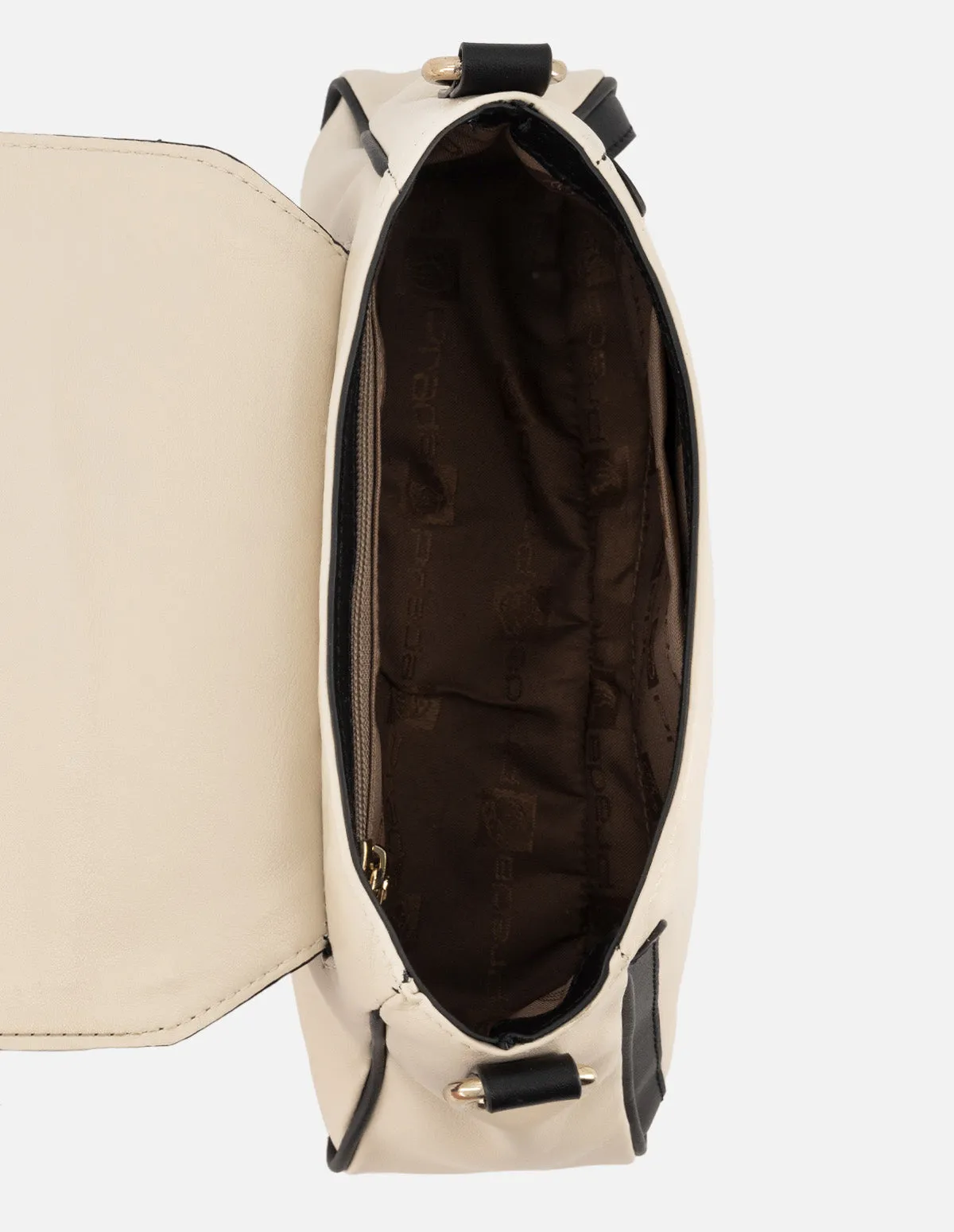 Bolso satchel de piel para mujer color blanco con contrastes color negro
