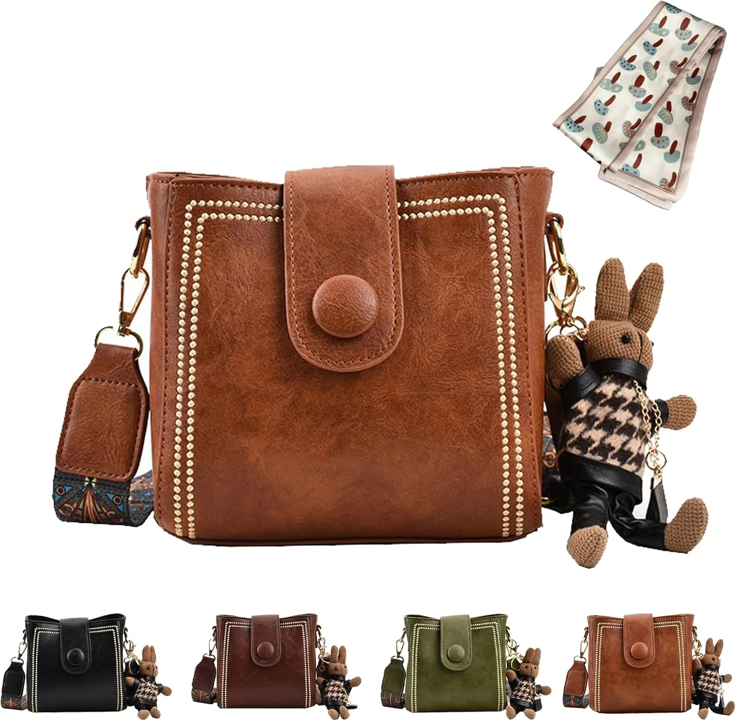 Bootara Bucket Bag, Bootara Womens Retro Water Bucket Shoulder Bag, with Adjustable Wide Shoulder Strap, Bunny Charm