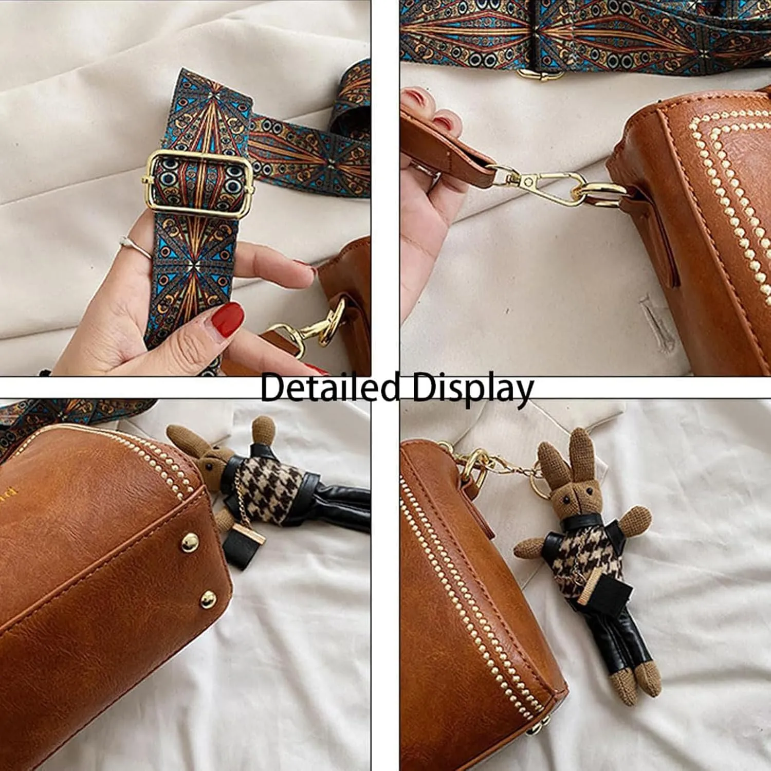 Bootara Bucket Bag,Bootara Vintage Bunny Charm Bucket Bag,Large Capacity Adjustable Trendy Crossbody Bags for Women