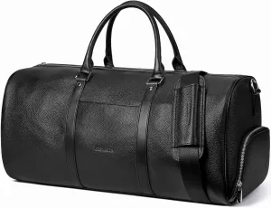 BOSTANTEN Genuine Leather Travel Weekender Overnight Duffel Bag Gym Sports Luggage Bags for Men Large Black