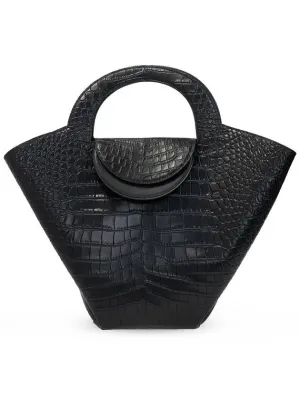 Bottega Veneta Crocodile Embossed Basket Tote Bag Black