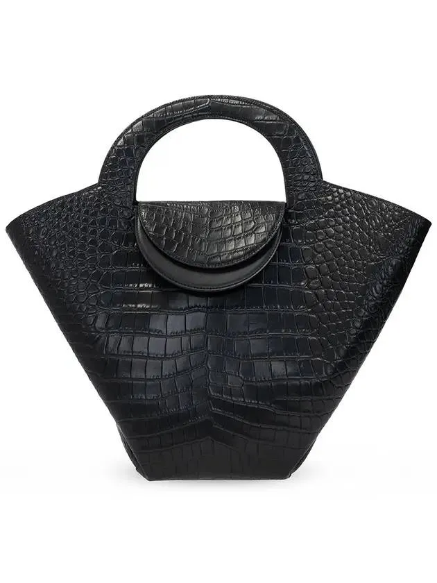 Bottega Veneta Crocodile Embossed Basket Tote Bag Black