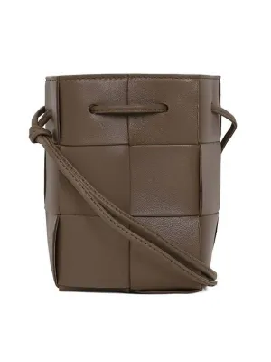 Bottega Veneta Intrecciato Cassette Small Bucket Bag Taupe Grey