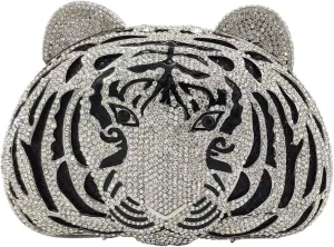 Boutique De FGG Tiger Clutch Purse for Women Animal Crystal Evening Bag Formal Party Rhinestone Handbag Prom Clutch Bag,Mini