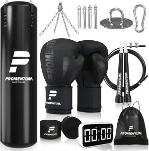 Boxing Set for Adults – 4FT Heavy Duty Hanging Punching Bag (Unfilled) with Gloves, Wraps & Timer – Kickboxing, MMA, Muay Thai Home Gym Training Kit – Saco de Boxeo para Adultos