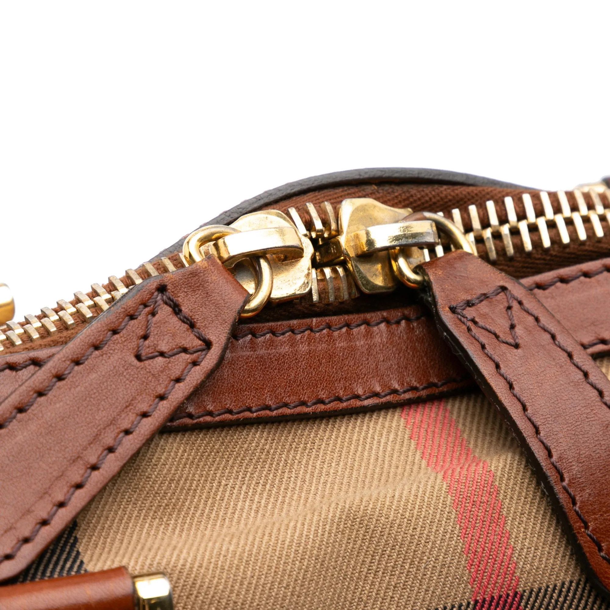 Brown Burberry House Check Canvas Bridle Orchard Satchel