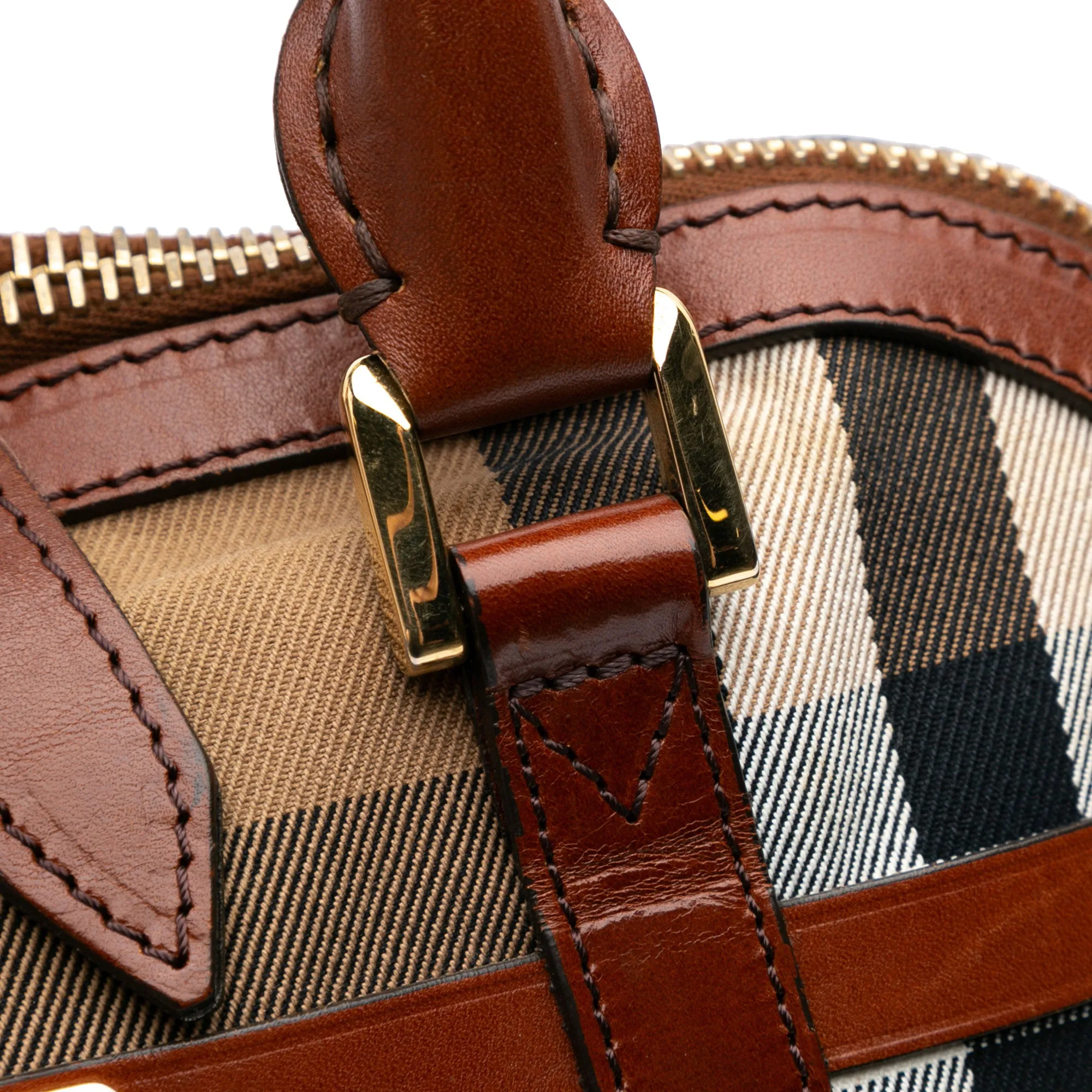 Brown Burberry House Check Canvas Bridle Orchard Satchel