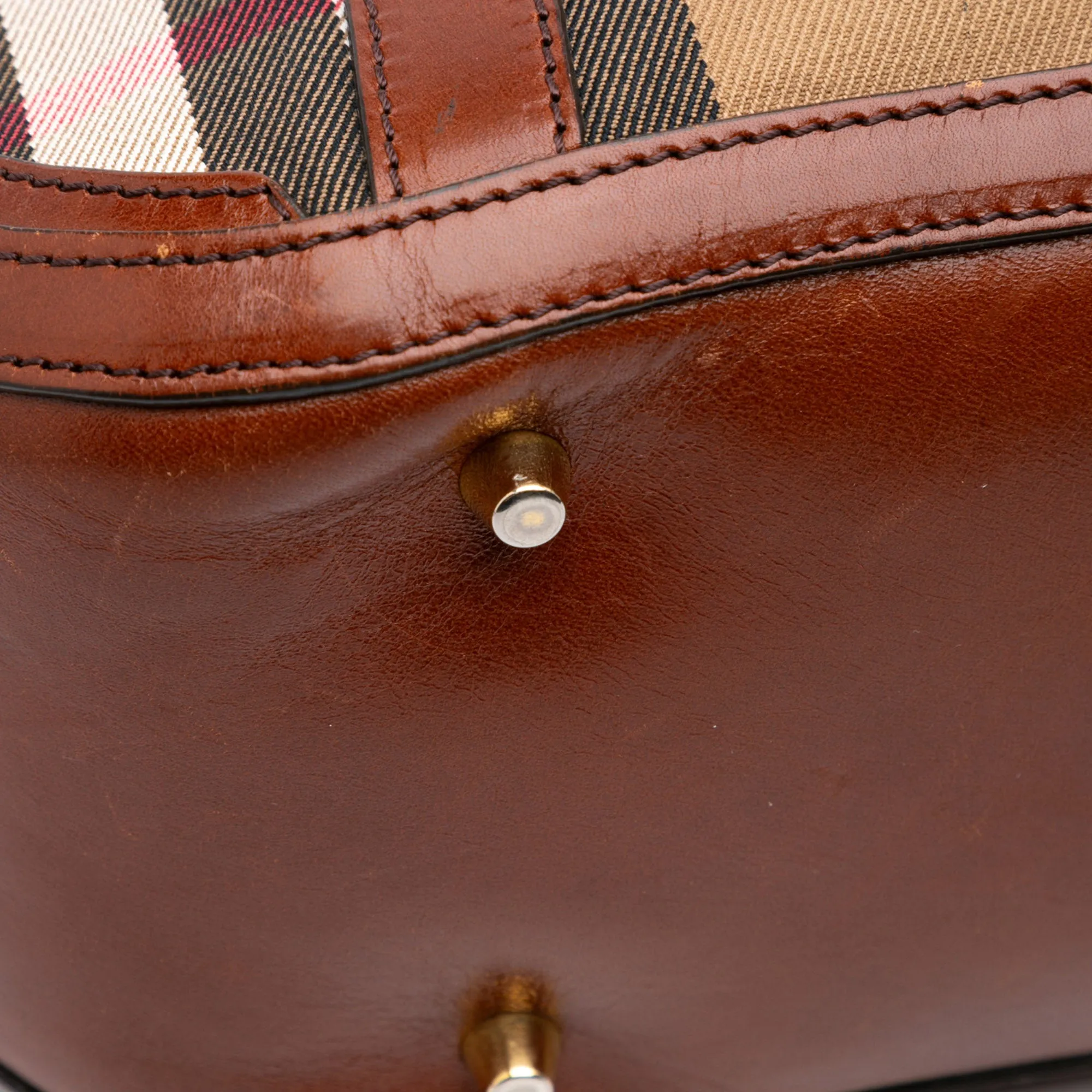 Brown Burberry House Check Canvas Bridle Orchard Satchel