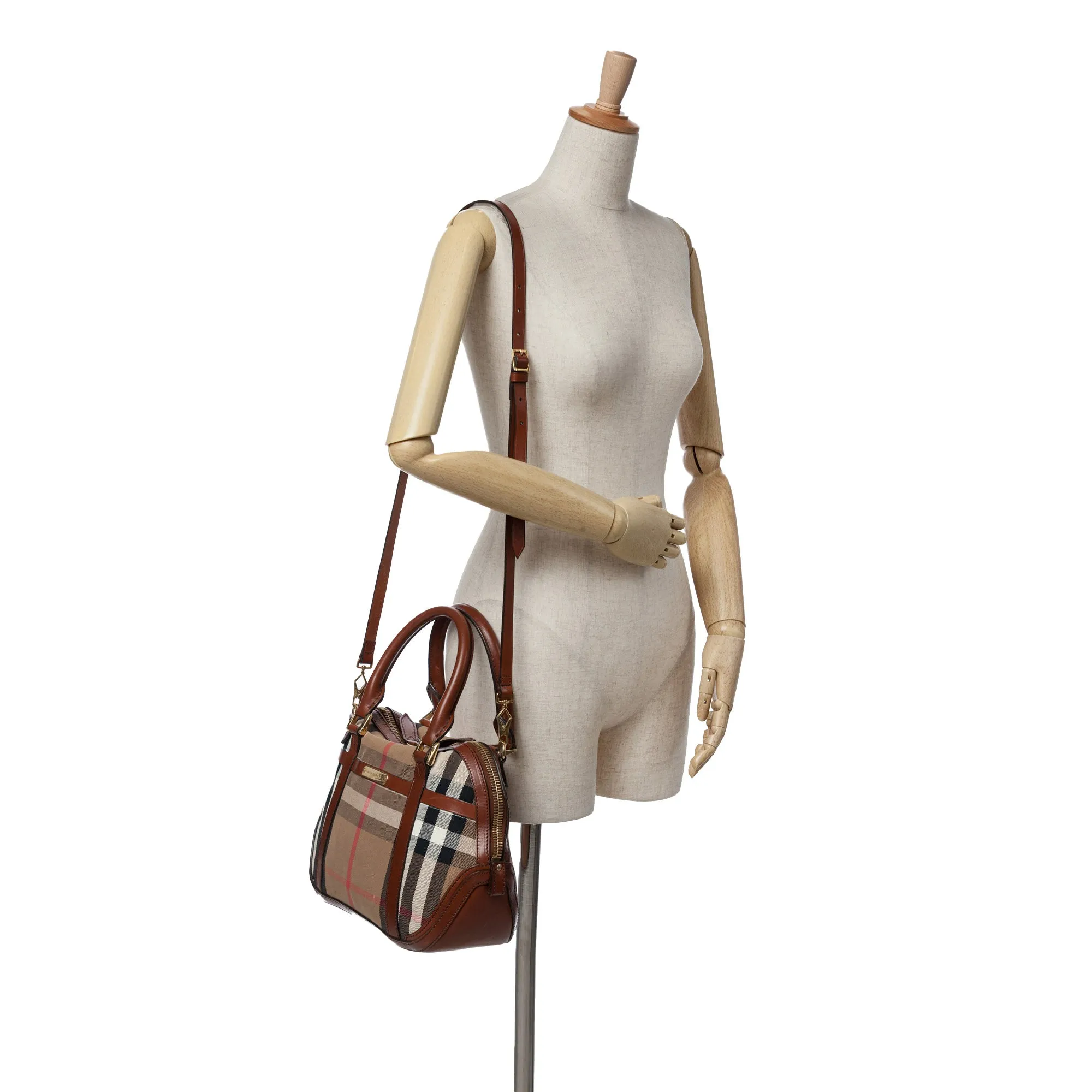 Brown Burberry House Check Canvas Bridle Orchard Satchel