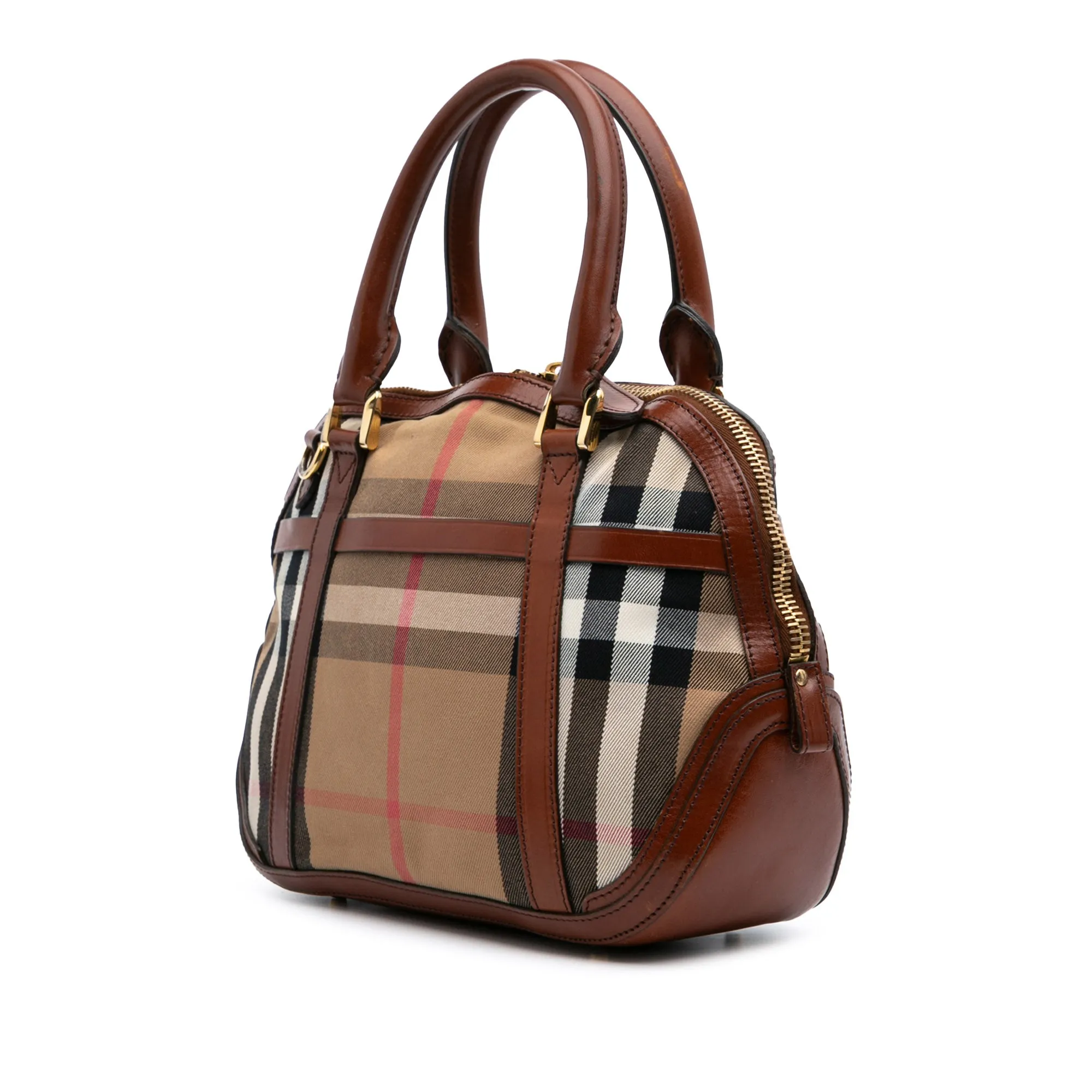 Brown Burberry House Check Canvas Bridle Orchard Satchel