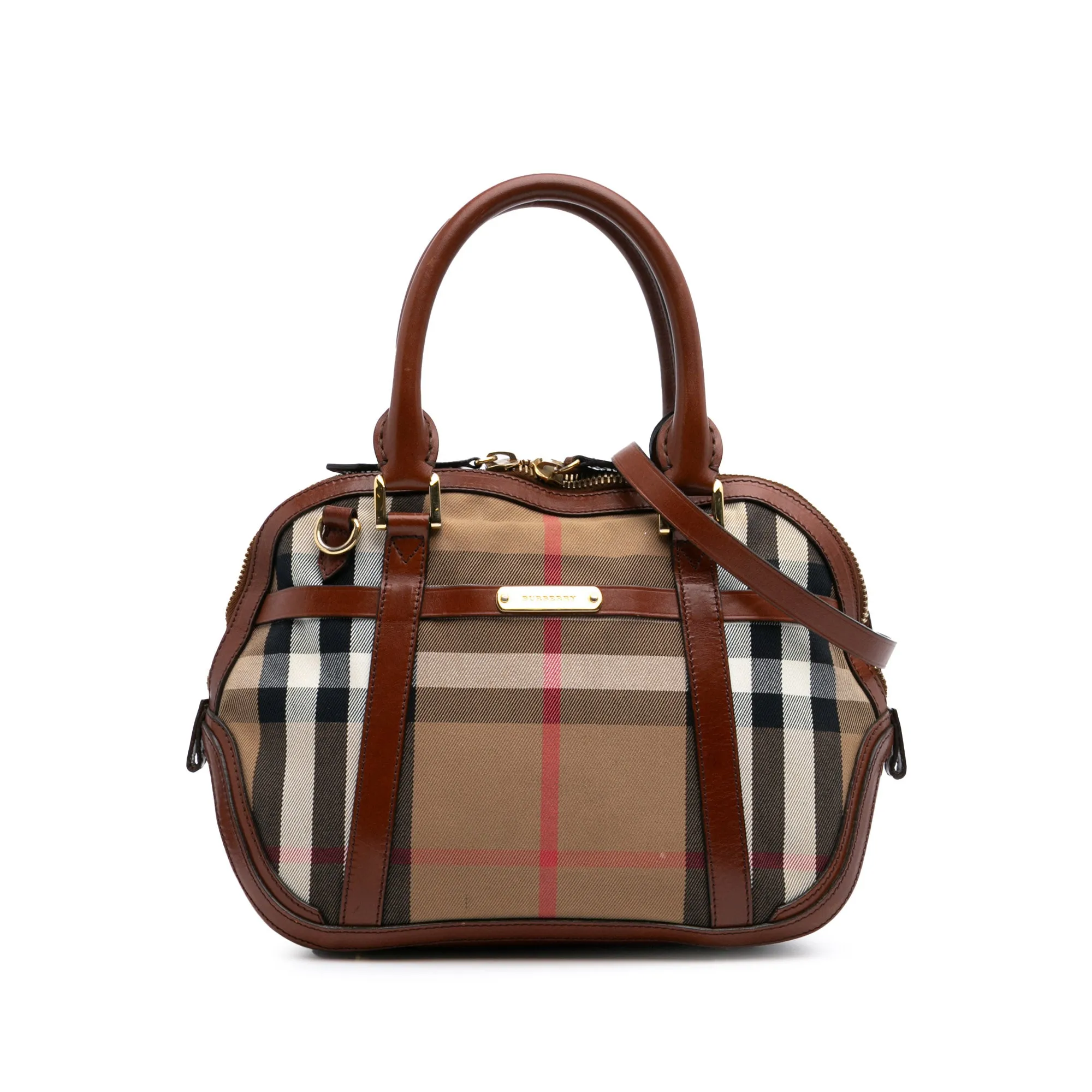 Brown Burberry House Check Canvas Bridle Orchard Satchel