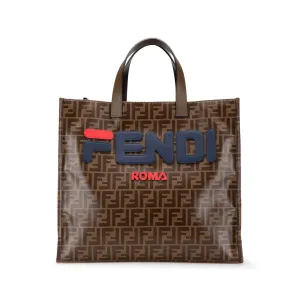 Brown Fendi Fila Zucca Coated Canvas Logo Mania Shopper Tote Satchel
