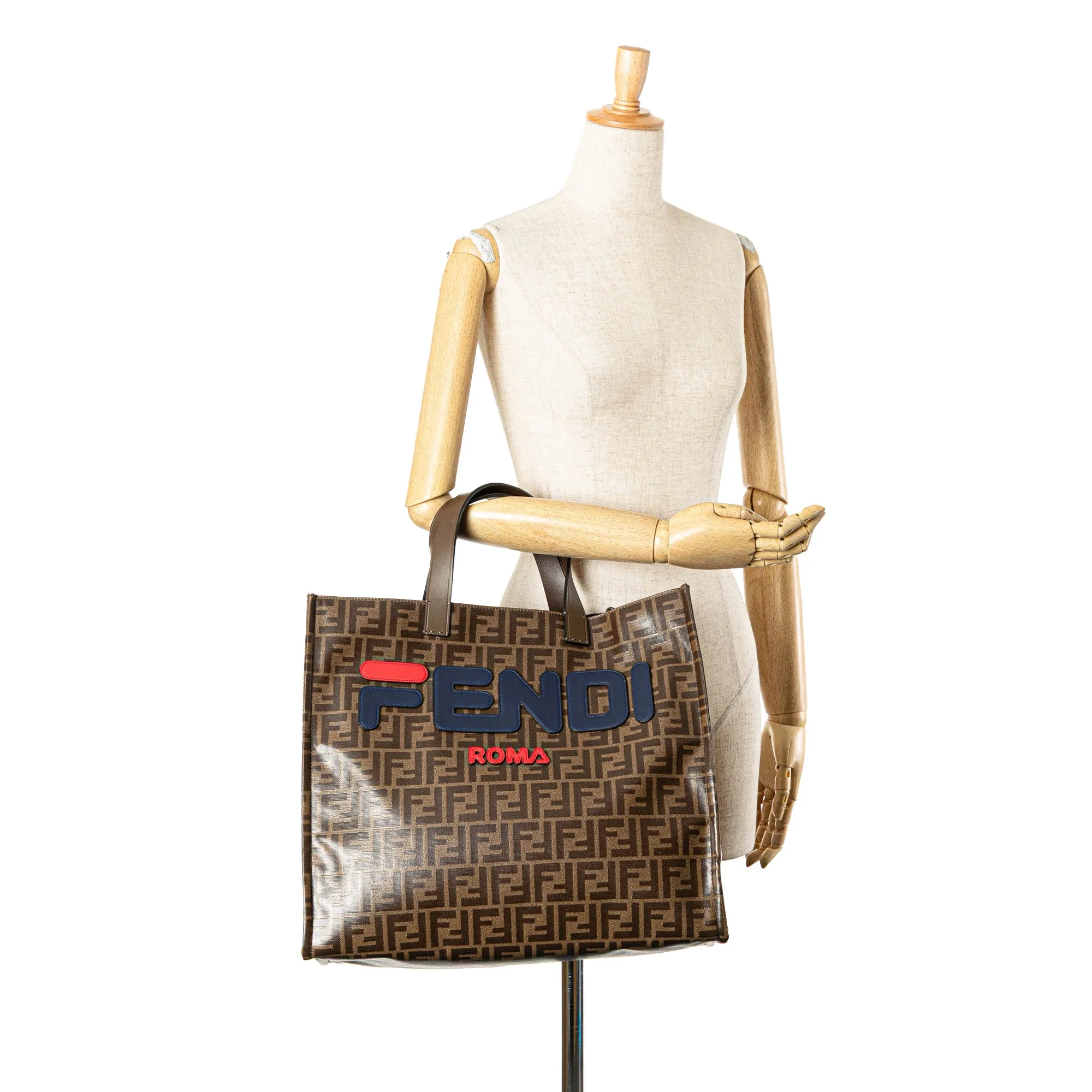 Brown Fendi Fila Zucca Coated Canvas Logo Mania Shopper Tote Satchel