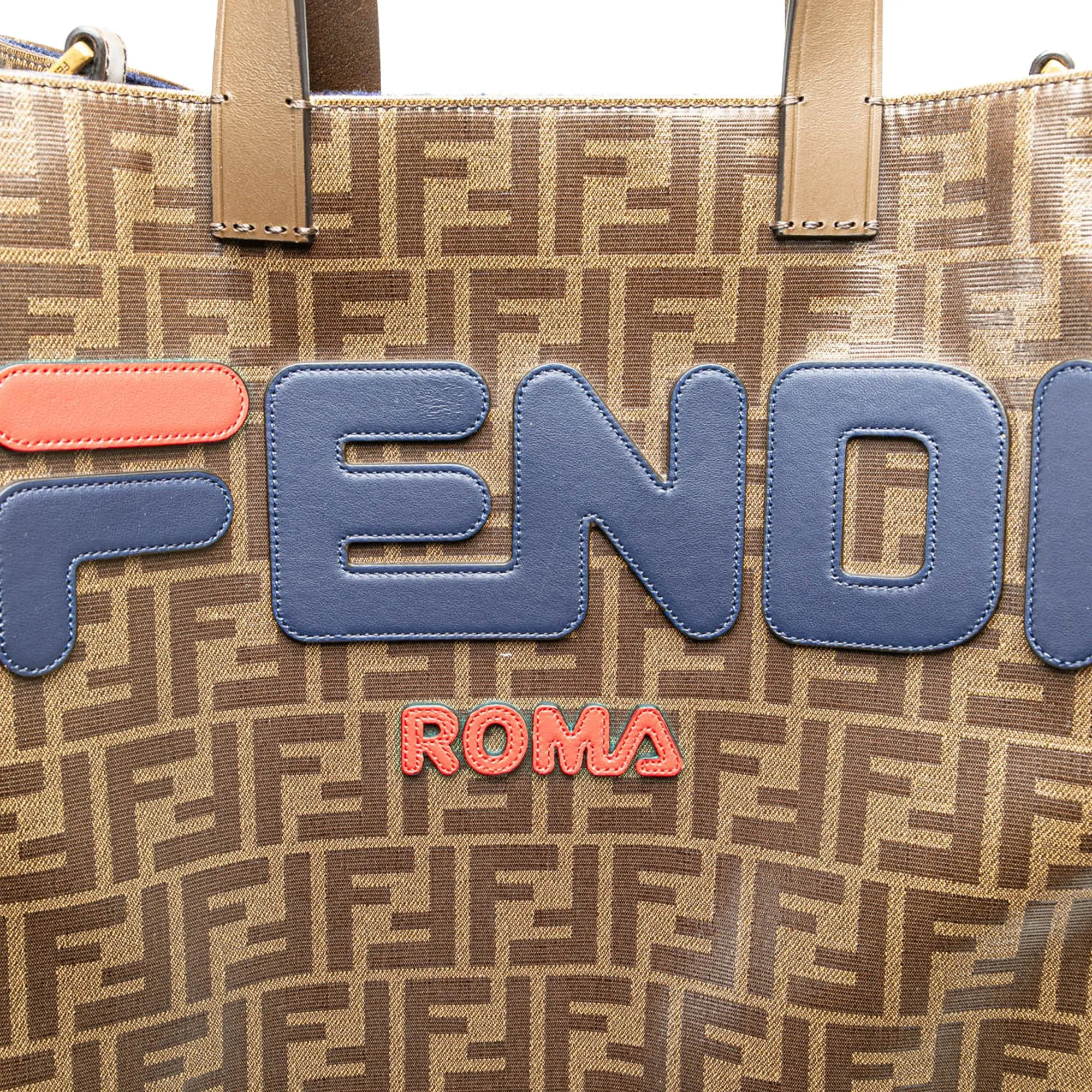 Brown Fendi Fila Zucca Coated Canvas Logo Mania Shopper Tote Satchel