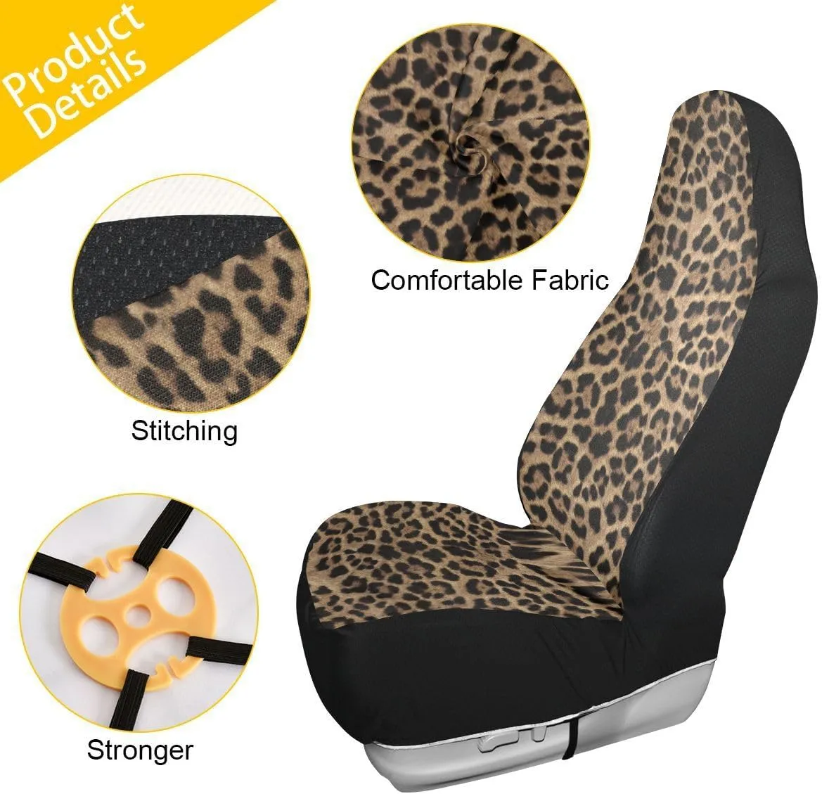 Brown Leopard Print Car Seat Covers Set of 2,Abstract Cheetah Pattern Wild Animal Skin Texture Universal Auto Front Seat Cushion Protector for Women Cute Car Accessories Fit for Car Truck