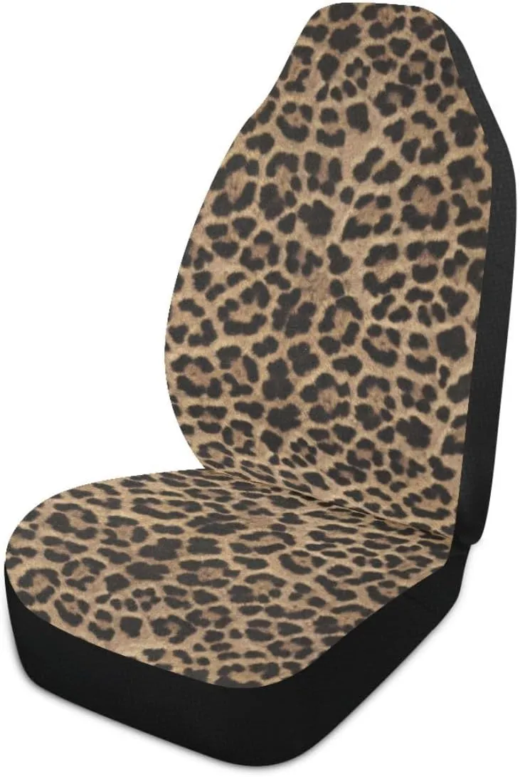 Brown Leopard Print Car Seat Covers Set of 2,Abstract Cheetah Pattern Wild Animal Skin Texture Universal Auto Front Seat Cushion Protector for Women Cute Car Accessories Fit for Car Truck