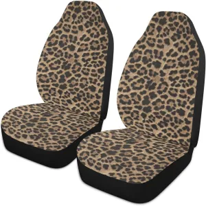 Brown Leopard Print Car Seat Covers Set of 2,Abstract Cheetah Pattern Wild Animal Skin Texture Universal Auto Front Seat Cushion Protector for Women Cute Car Accessories Fit for Car Truck