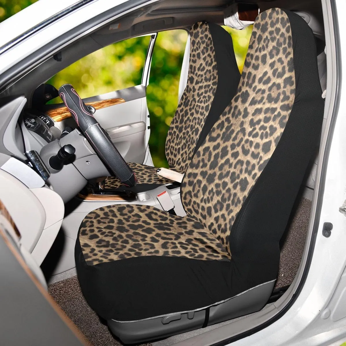 Brown Leopard Print Car Seat Covers Set of 2,Abstract Cheetah Pattern Wild Animal Skin Texture Universal Auto Front Seat Cushion Protector for Women Cute Car Accessories Fit for Car Truck