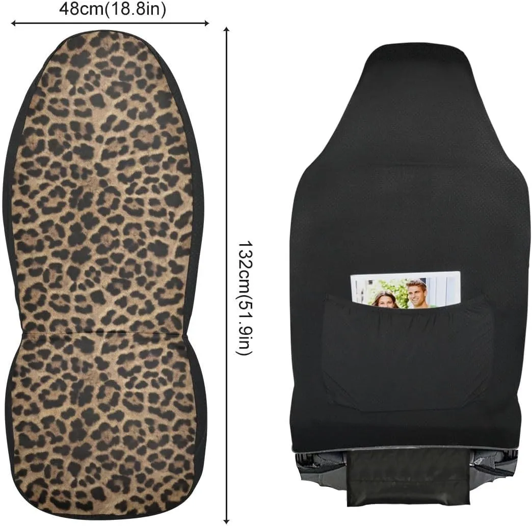 Brown Leopard Print Car Seat Covers Set of 2,Abstract Cheetah Pattern Wild Animal Skin Texture Universal Auto Front Seat Cushion Protector for Women Cute Car Accessories Fit for Car Truck