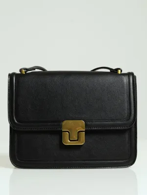 Brushed Gold Square Satchel - Black
