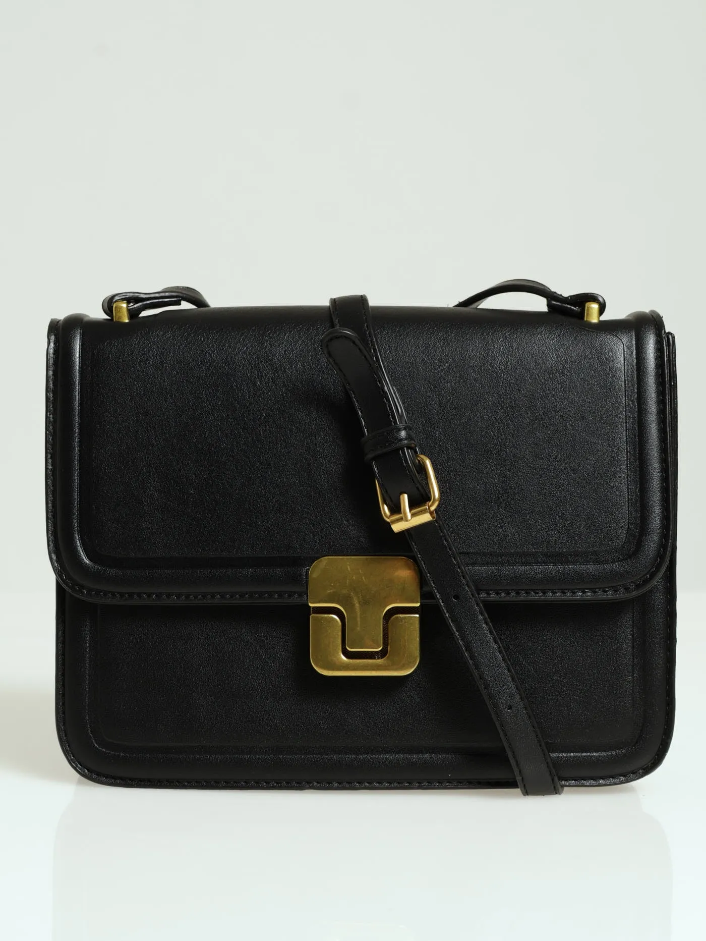 Brushed Gold Square Satchel - Black