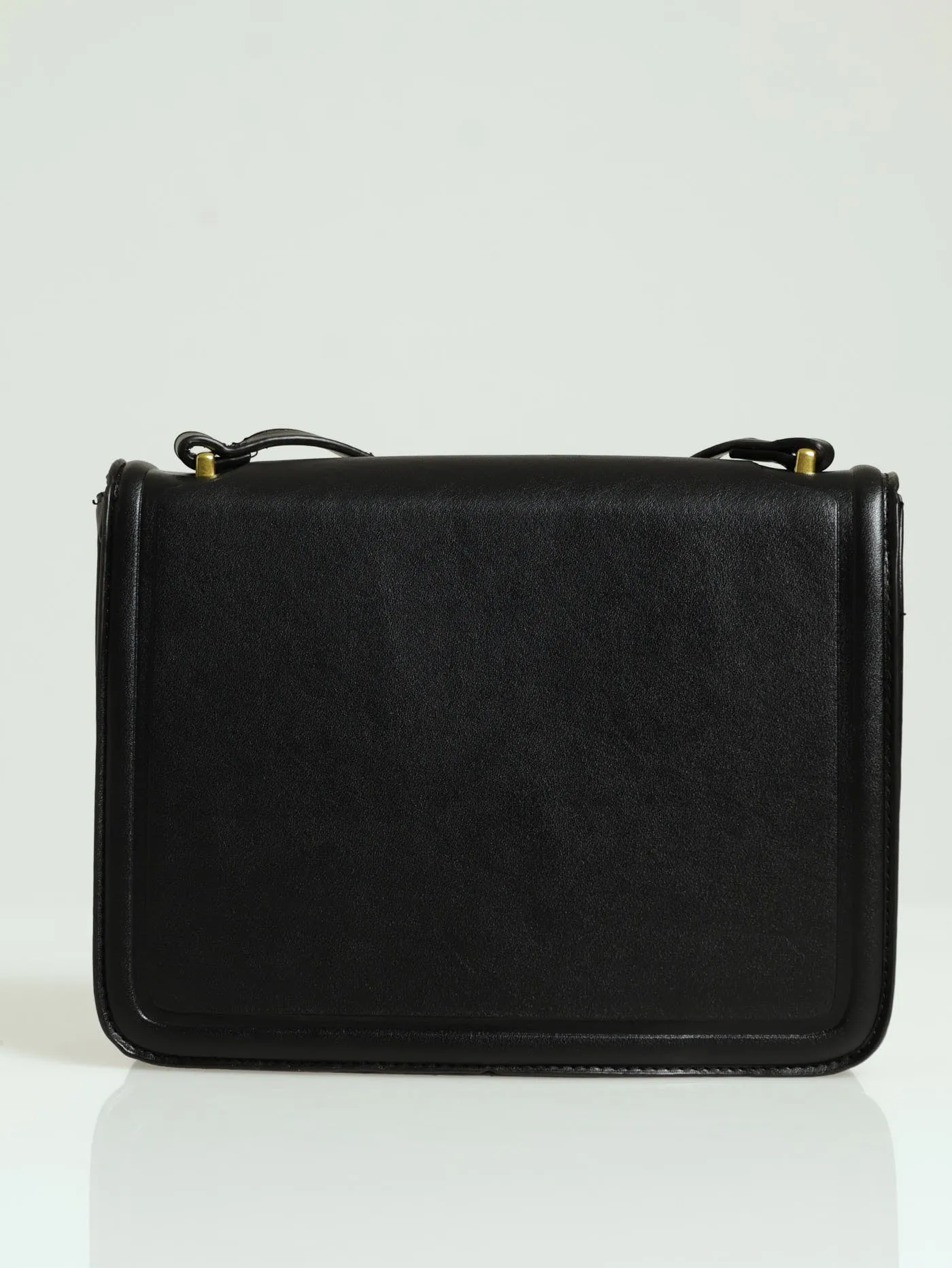 Brushed Gold Square Satchel - Black