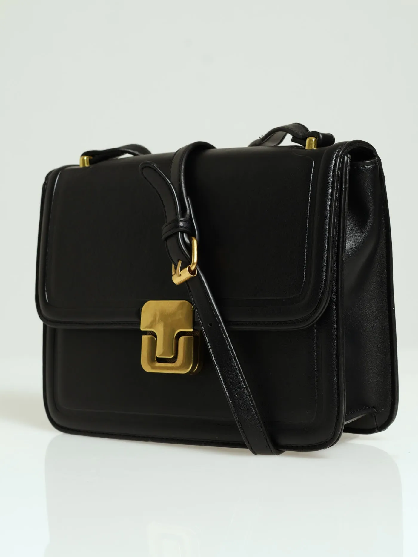Brushed Gold Square Satchel - Black
