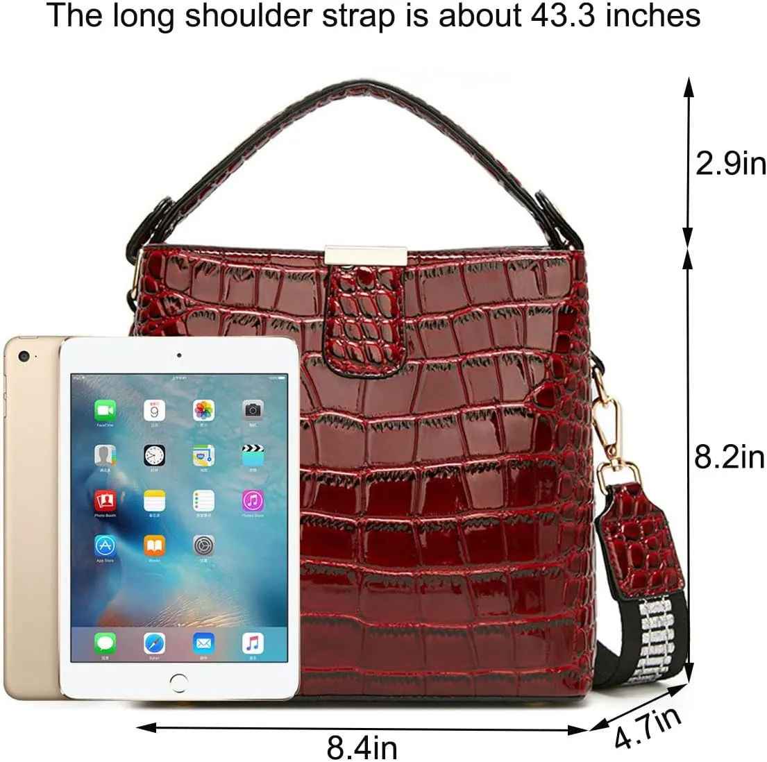 Bucket Bag and Purse For Women Shiny Patent Leather Hobo Bag and Zipper Shoulder Handbag Top Handle Satchel