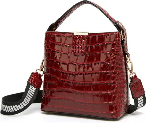 Bucket Bag and Purse For Women Shiny Patent Leather Hobo Bag and Zipper Shoulder Handbag Top Handle Satchel