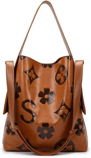 Bucket Bag For Women Floral Embossed Top Handle Bag Crossbody Bag Trendy Shoulder Purse Designer Handbag